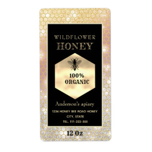 Vintage sparkle gold logo queen bee honey jar
