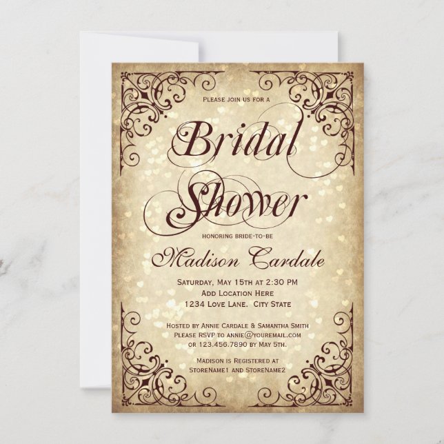 Vintage Sparkle Rustic Bridal Shower Invitations (Front)