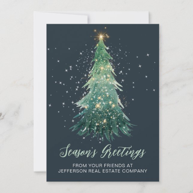 Vintage Sparkling Christmas Tree Company Business  Holiday Card (Front)