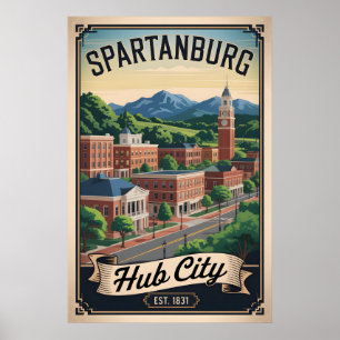 Vintage Spartanburg South Carolina Retro Travel Poster