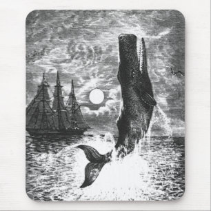 Vintage Sperm Whale Breaching, Marine Life Animals Mouse Pad