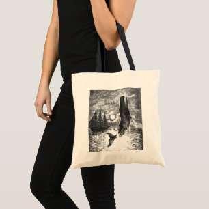 Vintage Sperm Whale Breaching, Marine Life Animals Tote Bag