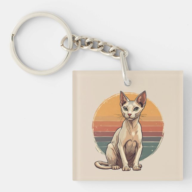 Vintage Sphynx Cat Mom Retro Art Key Ring (Front)