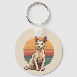 Vintage Sphynx Cat Mum Retro Art Key Ring