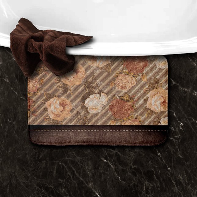 Vintage Spice Copper Rose | Rustic Faux Leather Bath Mat (Creator Uploaded)