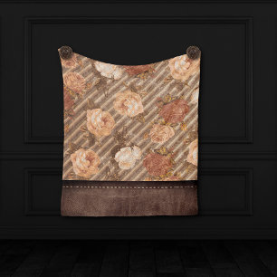 Vintage Spice Copper Rose   Rustic Faux Leather Fleece Blanket