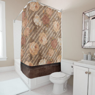 Vintage Spice Copper Rose Rustic Faux Leather Shower Curtain