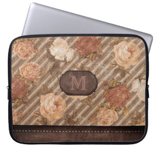 Vintage Spice Copper Rose   Rustic Floral Monogram Laptop Sleeve