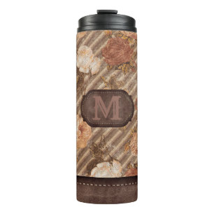 Vintage Spice Copper Rose Rustic Floral Monogram Thermal Tumbler
