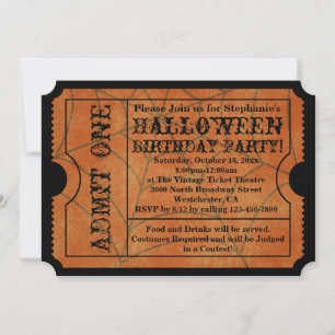 Vintage Spider Web Halloween Birthday Party Invitation