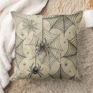 Vintage Spiders and Webs Halloween Pattern Cushion