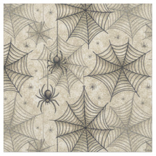 Vintage Spiders and Webs Halloween Pattern Fabric