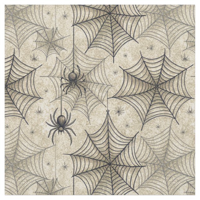 Vintage Spiders and Webs Halloween Pattern Fabric (Close Up)