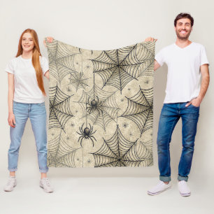 Vintage Spiders and Webs Halloween Pattern Fleece Blanket