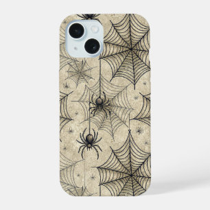 Vintage Spiders and Webs Halloween Pattern iPhone 15 Case