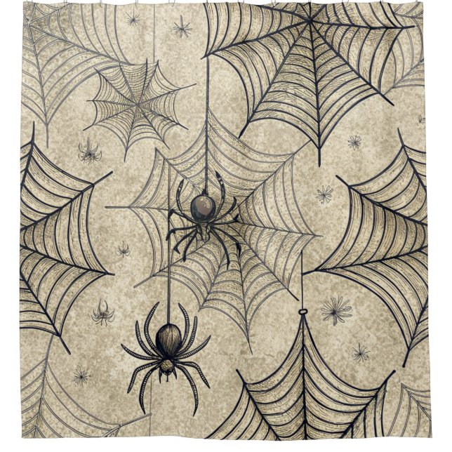 Vintage Spiders and Webs Halloween Pattern Shower Curtain (Front)