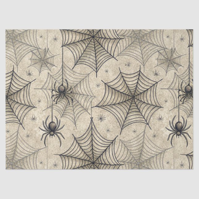Vintage Spiders and Webs Halloween Pattern Tissue Paper (Front)