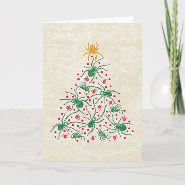 Vintage Spiders Christmas Tree Holiday Card (Front)