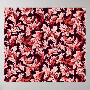 Vintage Spiral Baroque Leaves, Textured. Poster