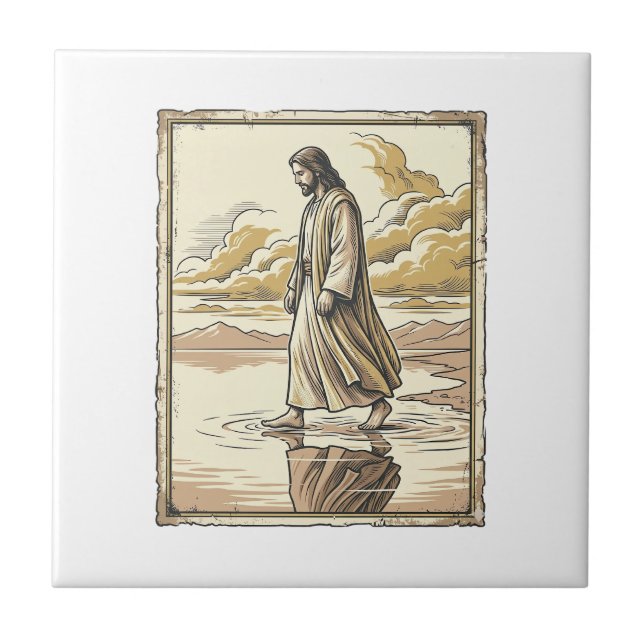 Vintage Spiritual Water Walk Engraving Ceramic Tile (Front)