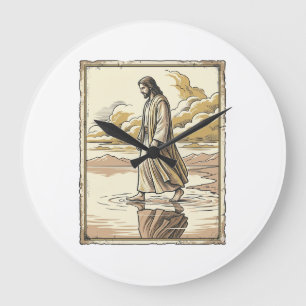 Vintage Spiritual Water Walk Engraving Large Clock