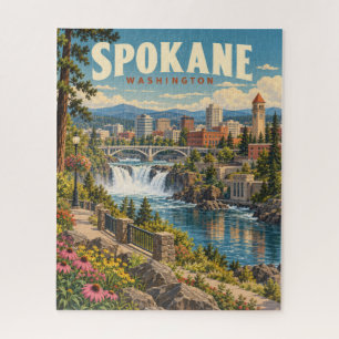 Vintage Spokane Washington River Falls Jigsaw Puzzle