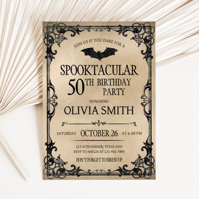 Vintage Spooktacular Halloween Birthday Party Invitation (Adult Spooktacular Vintage Halloween Birthday Party Invitation)