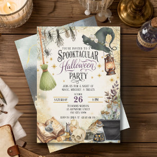Vintage Spooktacular Wizard Witch Halloween Party Invitation