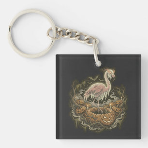 Vintage Spooky Flamingo Halloween Design Key Ring