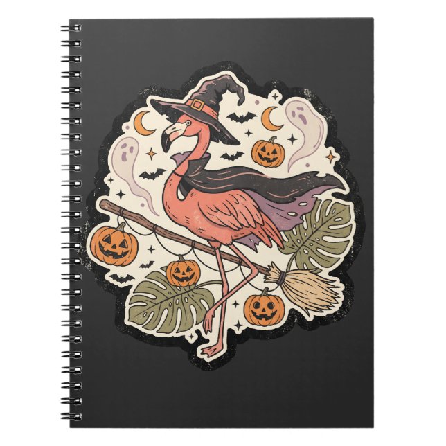 Vintage Spooky Flamingo Halloween Design Notebook (Front)
