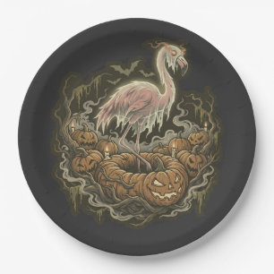 Vintage Spooky Flamingo Halloween Design Paper Plate
