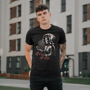 Vintage Spooky Fun Grim Reaper Play Tennis Gothic T-Shirt