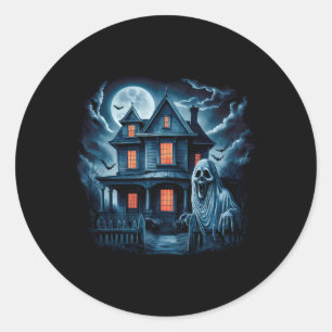 Vintage Spooky Ghost House Dark Horror Halloween C Classic Round Sticker