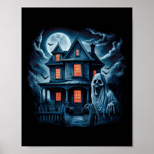 Vintage Spooky Ghost House Dark Horror Halloween C Poster