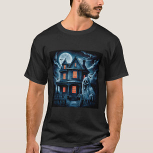 Vintage Spooky Ghost House Dark Horror Halloween C T-Shirt