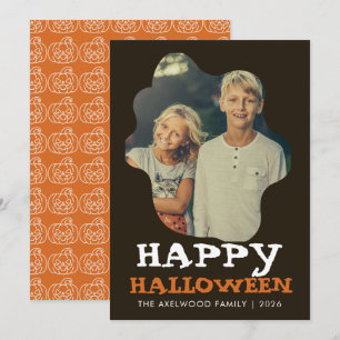 Vintage Spooky Ghost Pumpkin Pattern Halloween Holiday Card