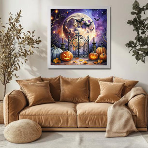 Vintage Spooky Halloween Night Bat Poster