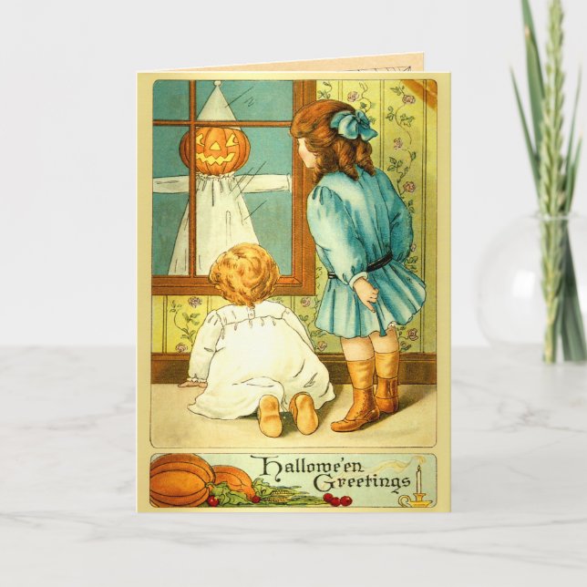 Vintage Spooky Kids Halloween Card (Front)