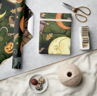Vintage Spooky Moon Halloween Gift Wrapping Paper