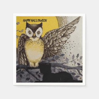 Vintage Spooky Owl In Moonlight Halloween Party Napkin