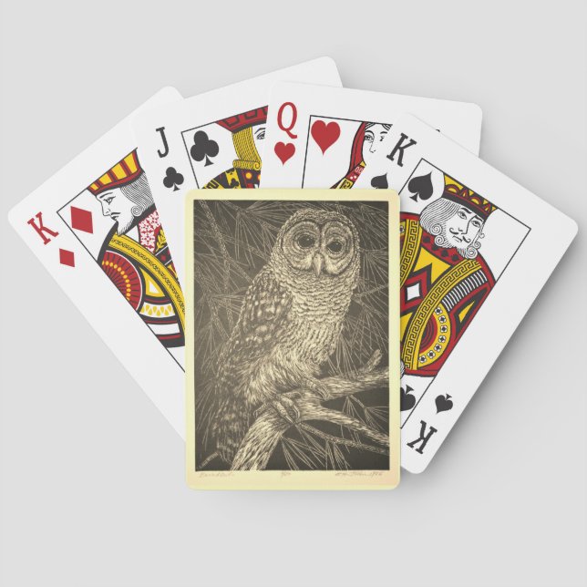 Vintage Spooky Owl Playing Cards (Back)