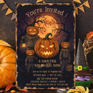Vintage Spooky Pumpkin Head Halloween Bash Invitat Invitation
