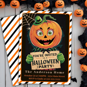 Vintage Spooky Pumpkin Man Halloween Party Invitation