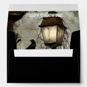Vintage Spooky Raven and Lantern Halloween Envelope