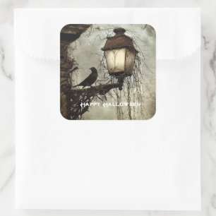Vintage Spooky Raven on Lantern Halloween  Square Sticker