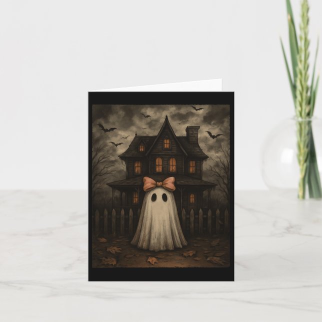 Vintage Spooky Scary Ghost Haunted House Midnight  Card (Front)