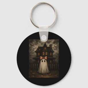 Vintage Spooky Scary Ghost Haunted House Midnight Key Ring