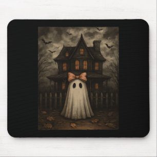 Vintage Spooky Scary Ghost Haunted House Midnight Mouse Pad