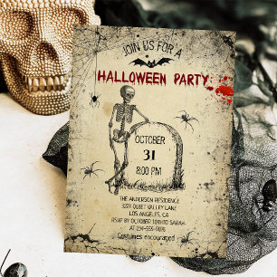 Vintage Spooky Skeleton Adult HAlloween Party Invitation