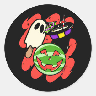 Vintage Spooky Summerween Watermelon - Spooky Summ Classic Round Sticker